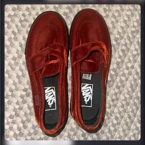 Vans Velvet Slip-On Sneakers in Deep Rust